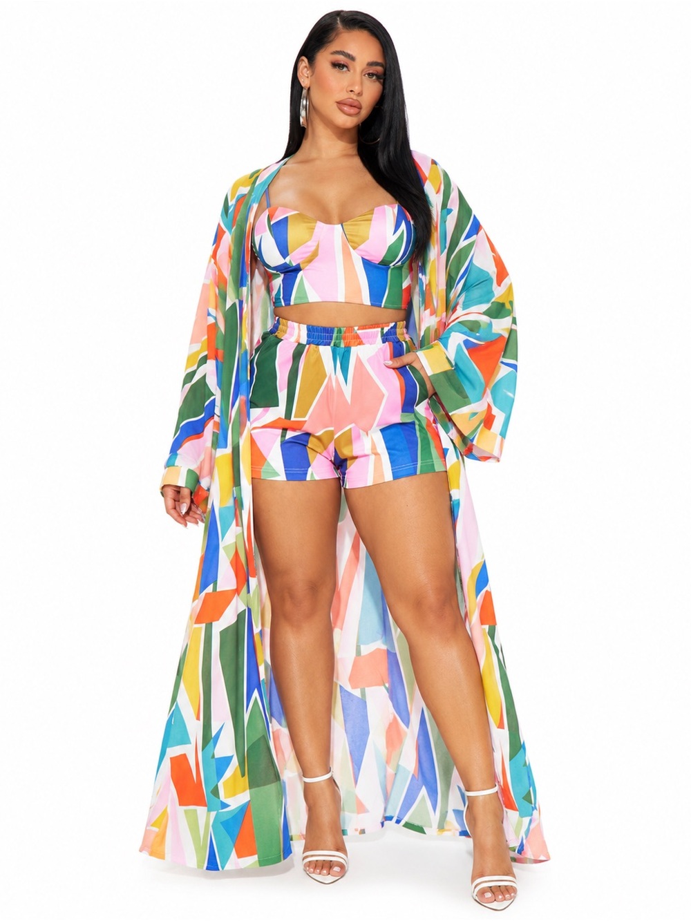 NWT -size XL Multicolor Geometric Satin 3-Piece Vacation /Pool Set